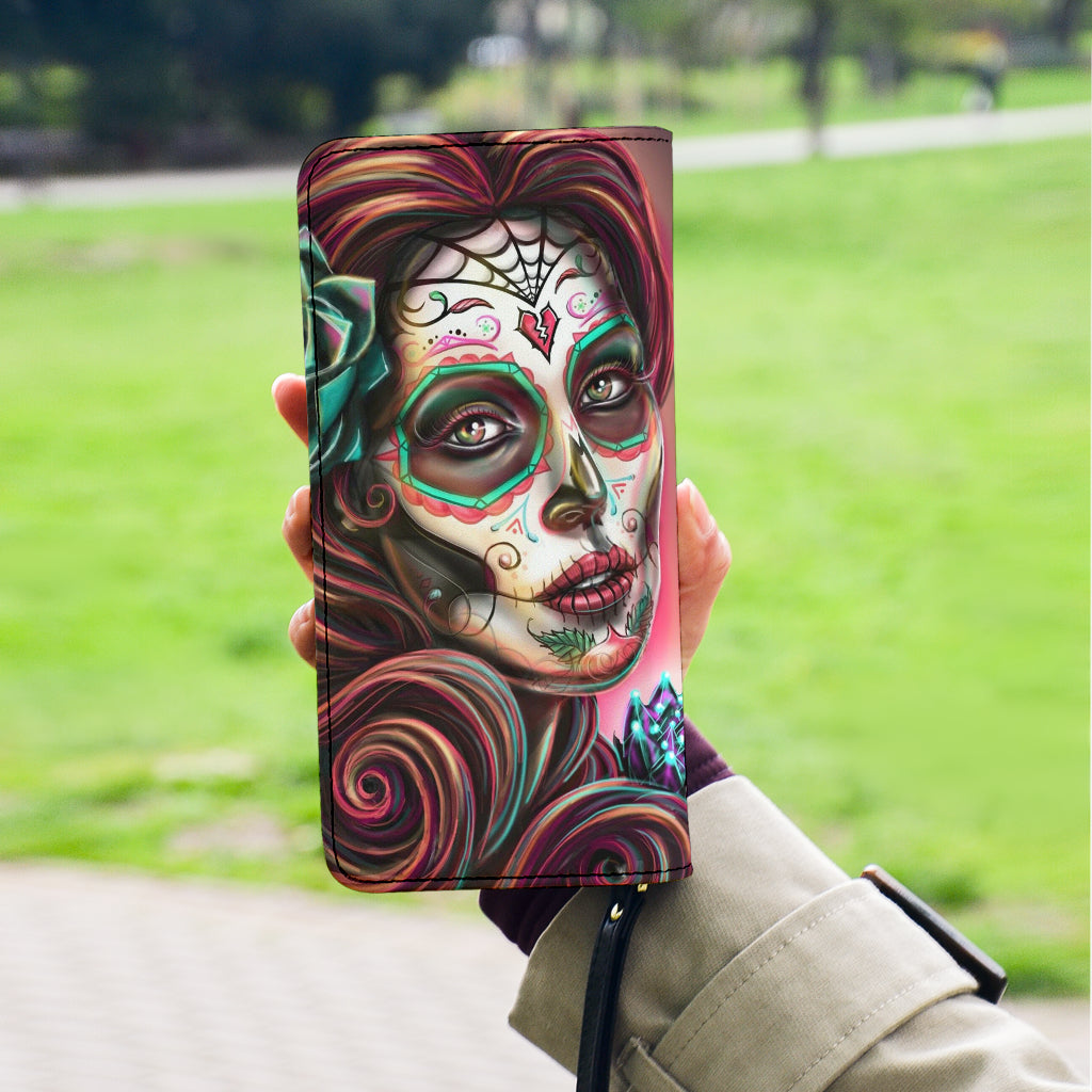 Sugar skull girl wallet clutch purse