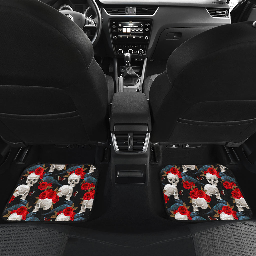 Set of 4 pcs floral rose skull car mats