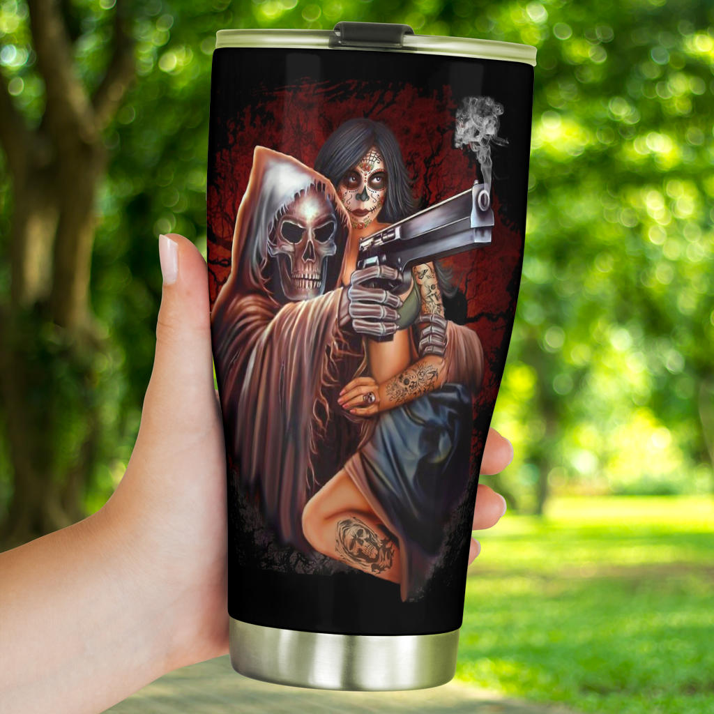 Grim reaper & girl tumbler cup mug