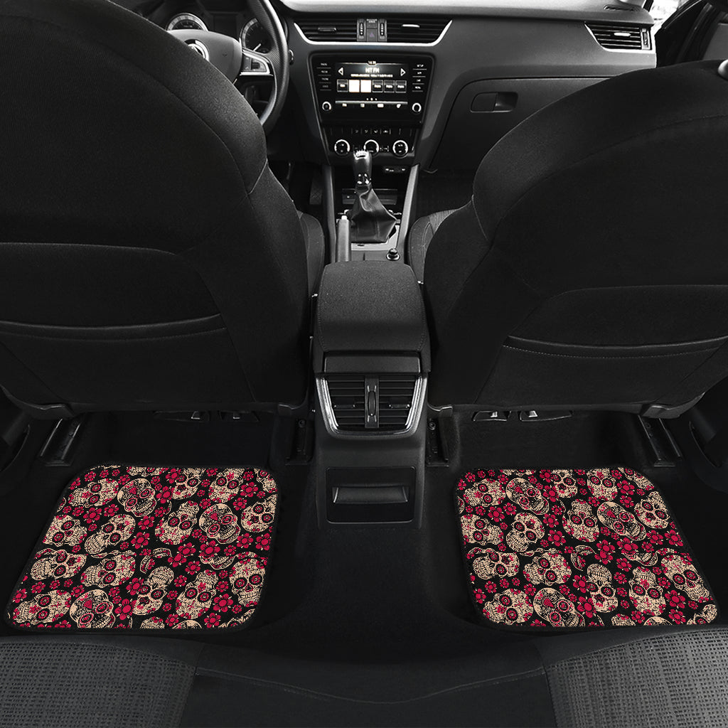 Set of 4 pcs floral sugar skull car mats