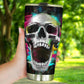 Horror tumblr, skeleton tumbler cup mug, motorcycle skull cup, motorcycle skull tumbler cup mug, floral skull tumbler, grim reaper mug,