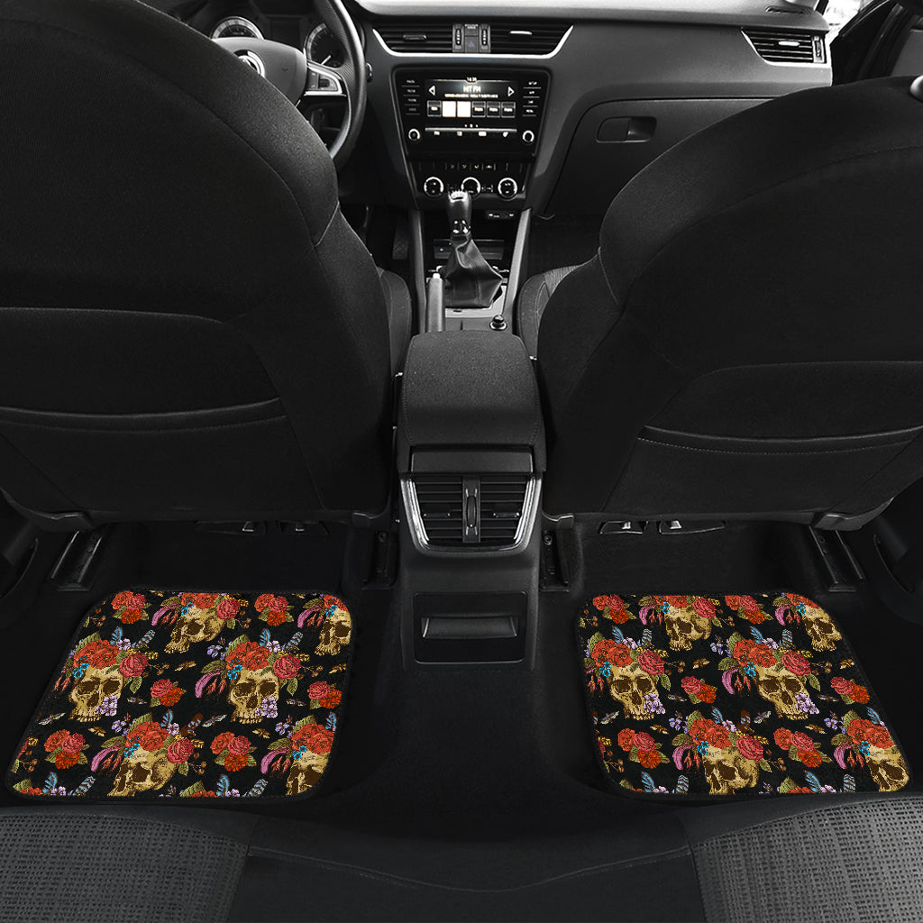 Set 4 pcs floral sugar skull car mats