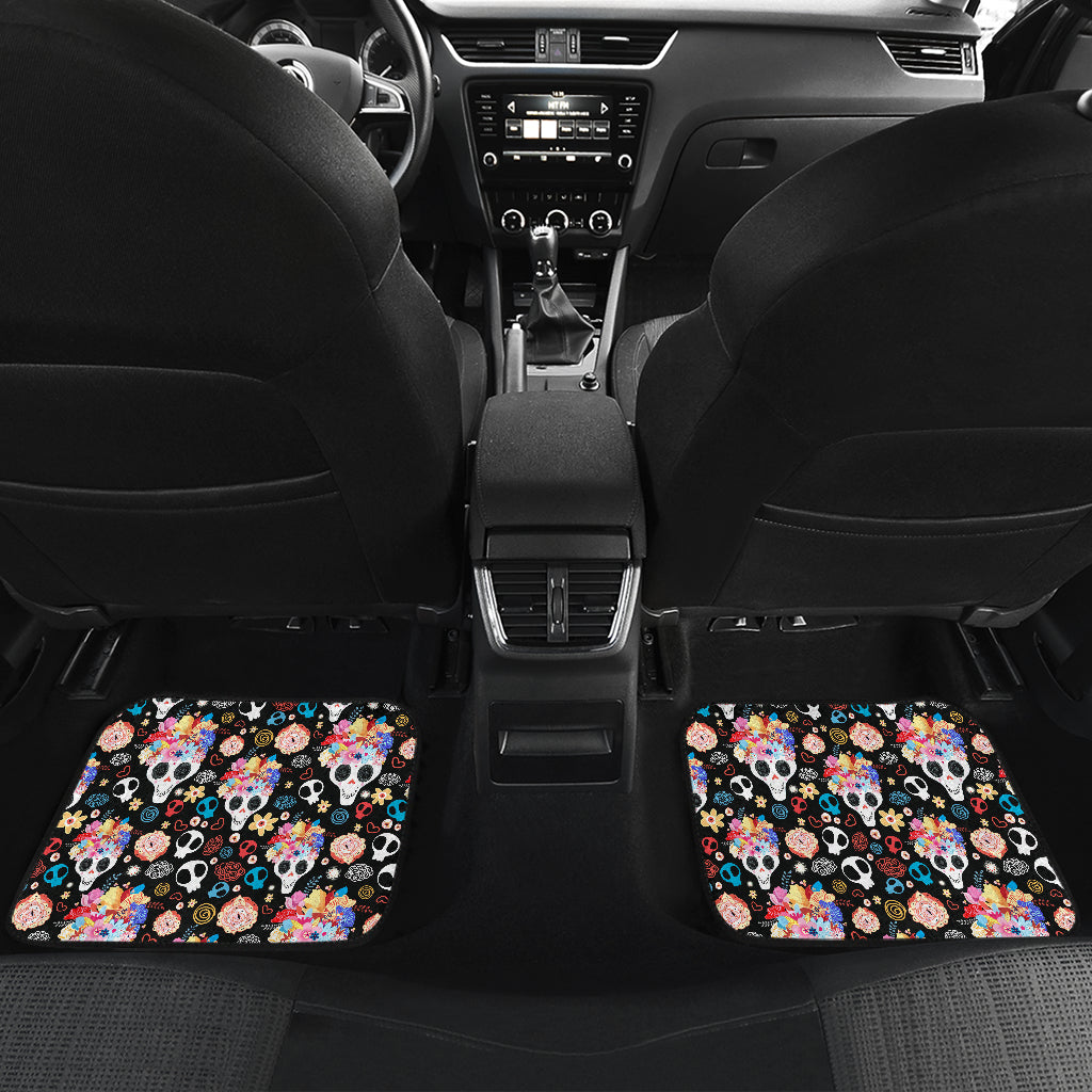 Set of 4 pcs floral sugar skull car mats