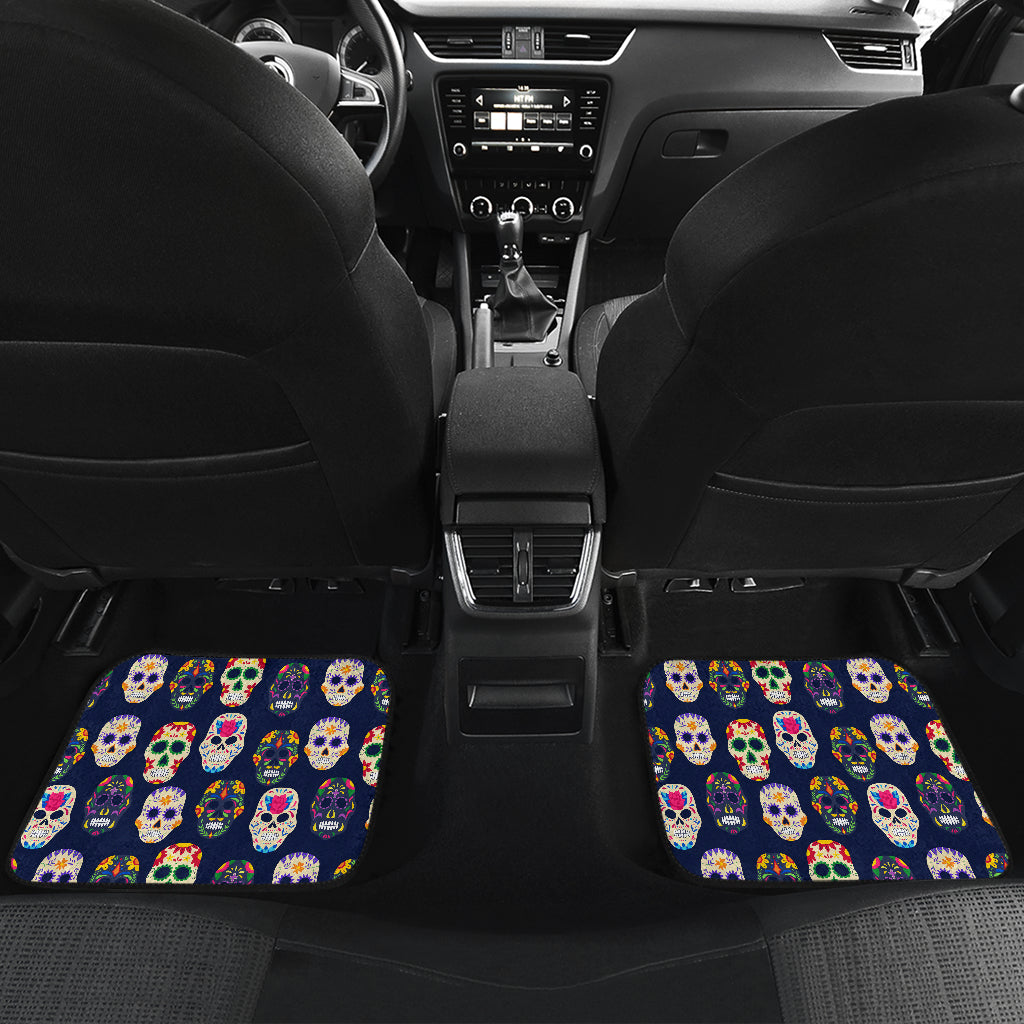 Set of 4 pcs floral day of the dead sugar skull car mats