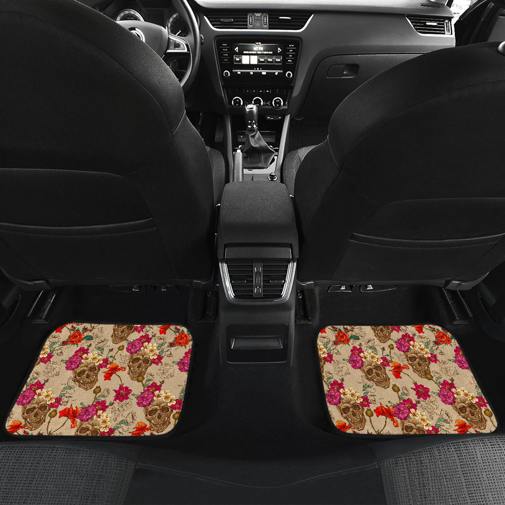 Set of 4 pcs floral sugar skull car mats