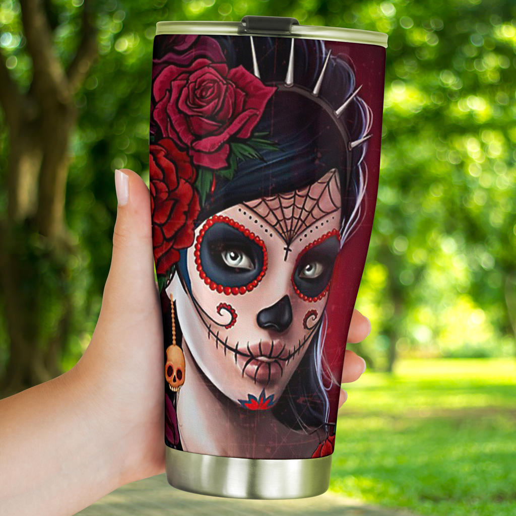 Sugar skull floral tumbler cup