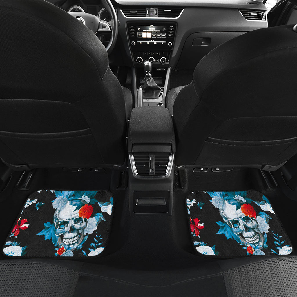 Set of 4 pcs floral sugar skull car mat