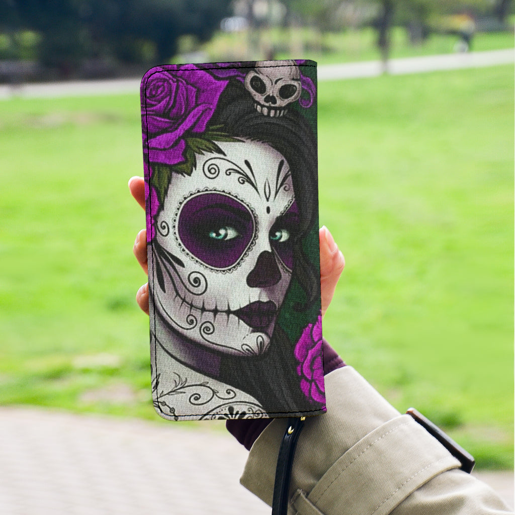 Sugar skull clutch purse