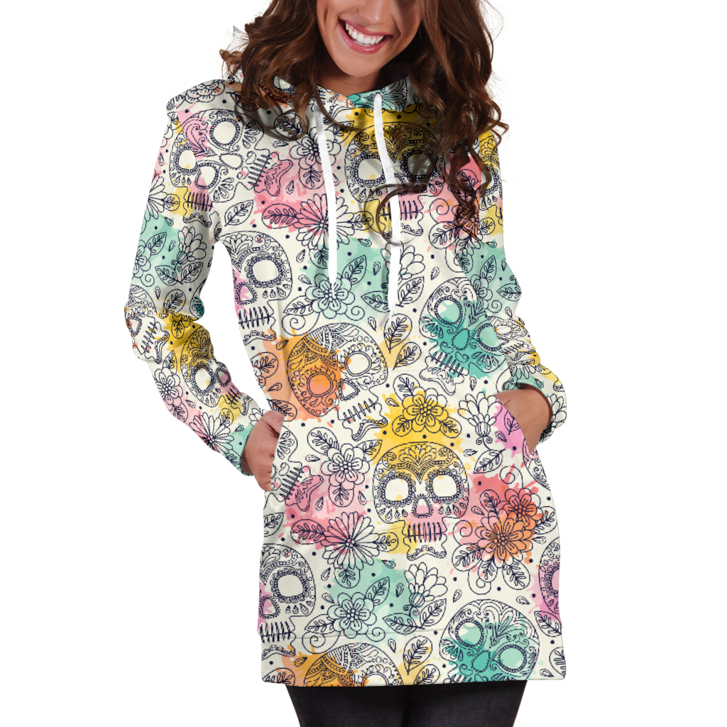 Pastel Sugar Skulls Women's Hoodie Dress