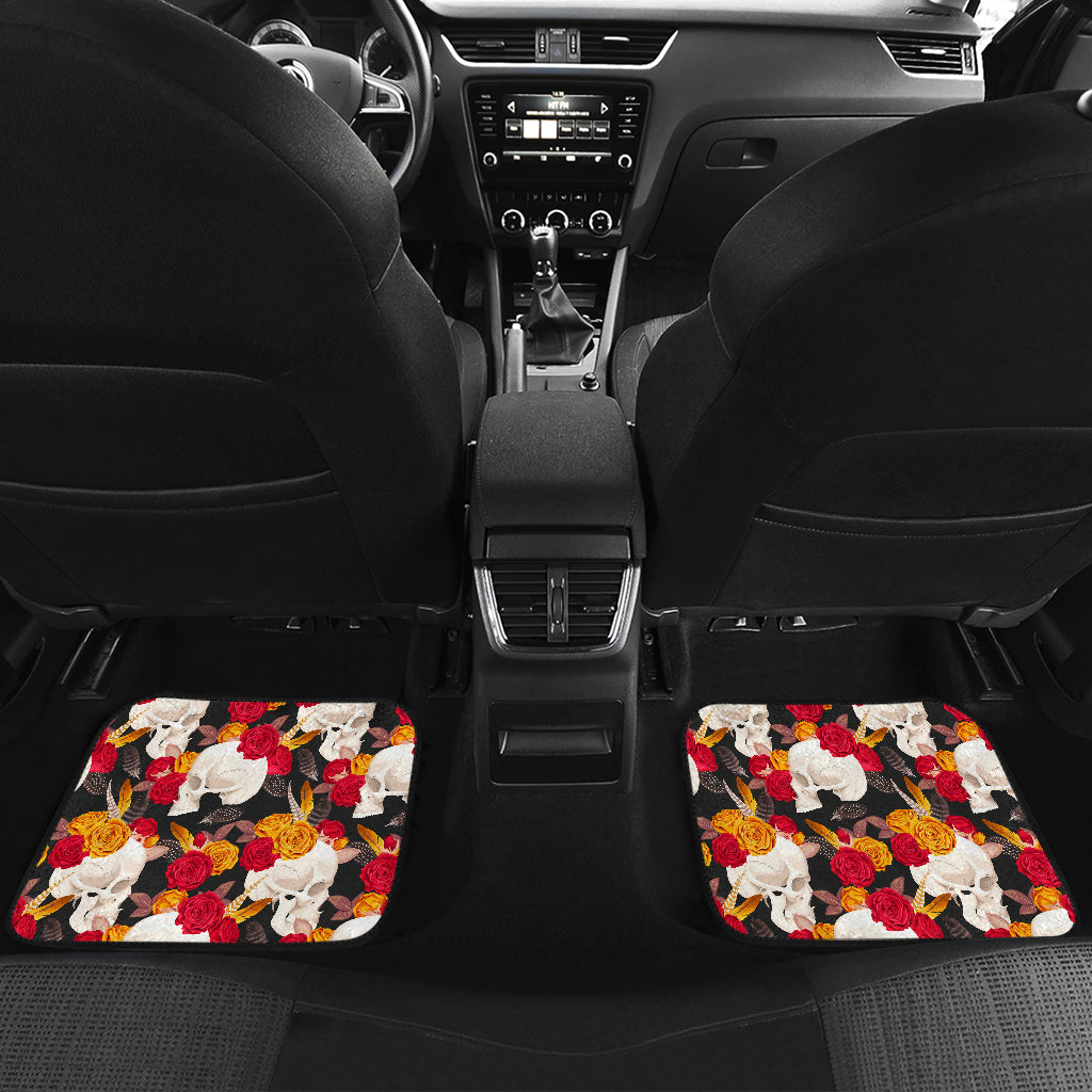 Set of 4 pcs floral skull car mats