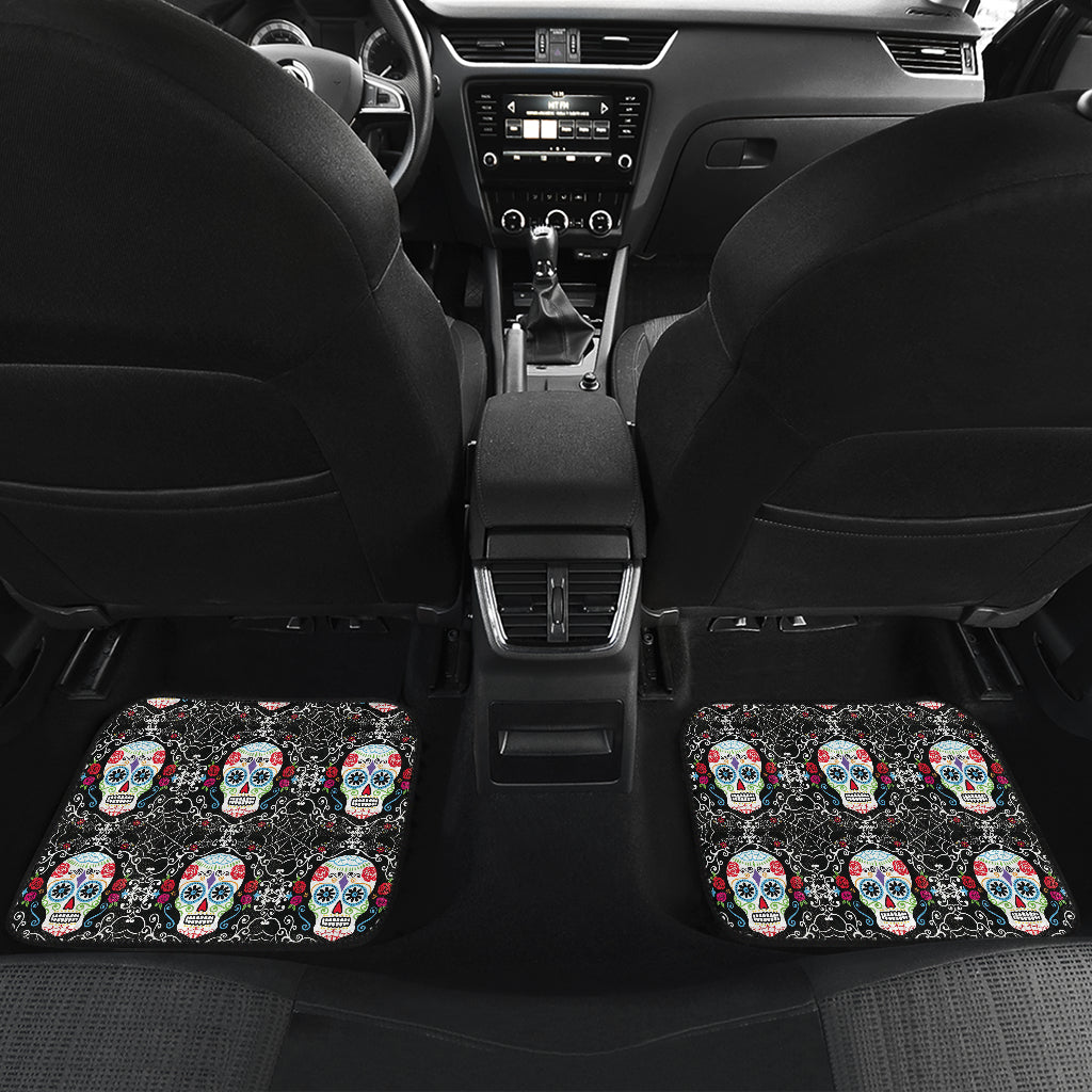 Set of 4 pcs floral sugar skull car mats