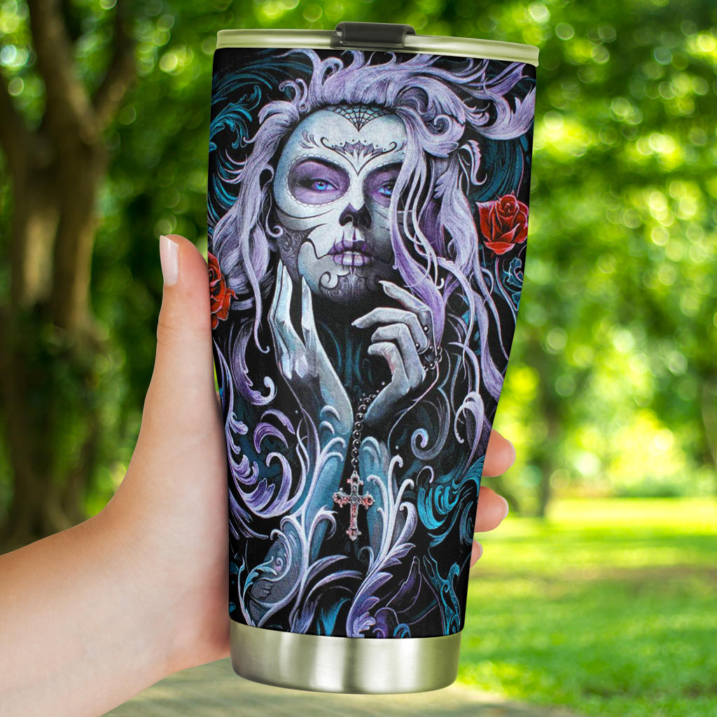 Day of the dead sugar skull tumbler cup