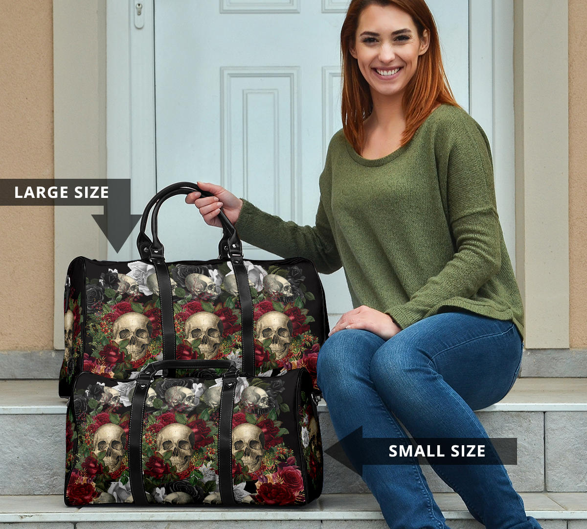 Skulls and Roses on Back Travel Bag