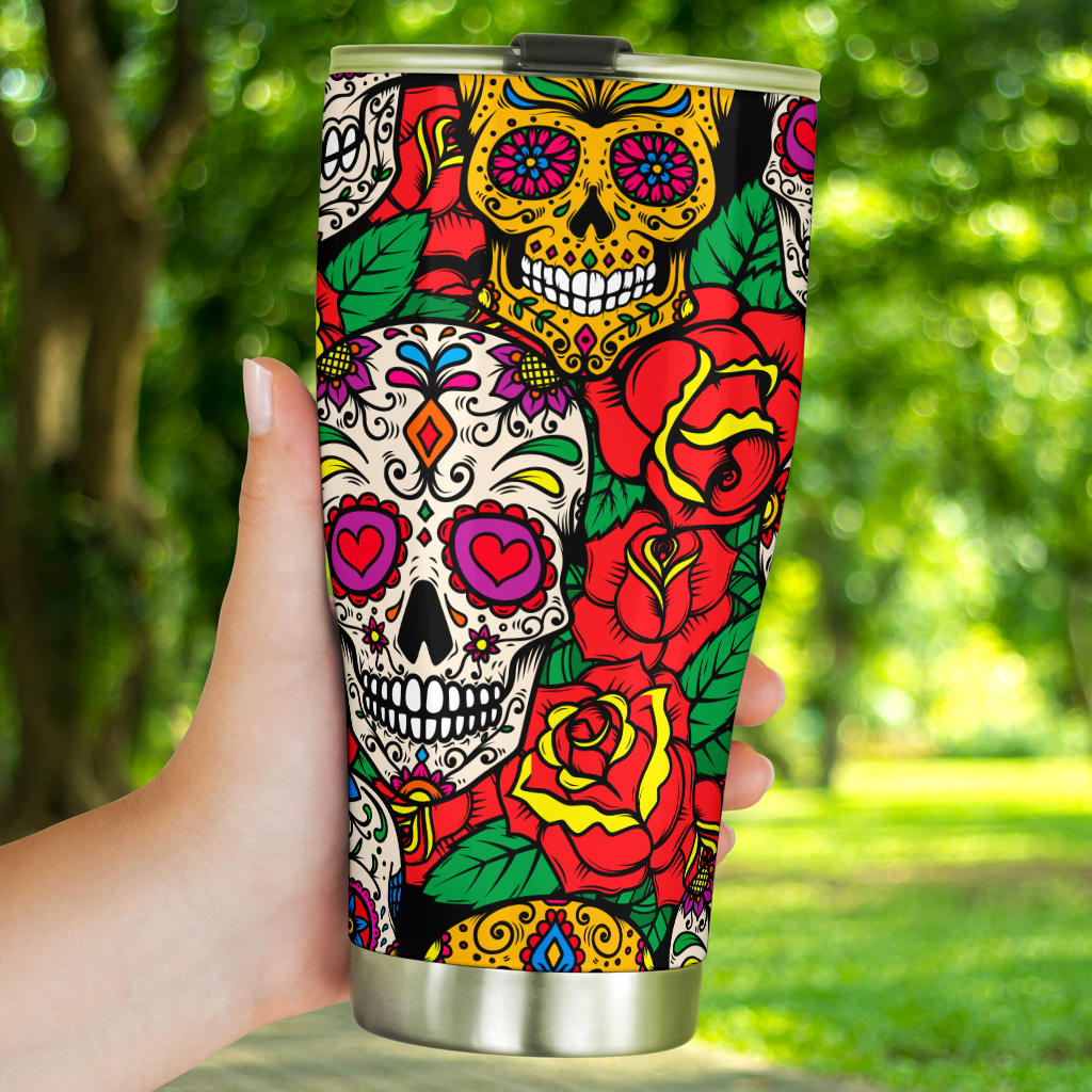 Sugar skull floral tumbler mug cup