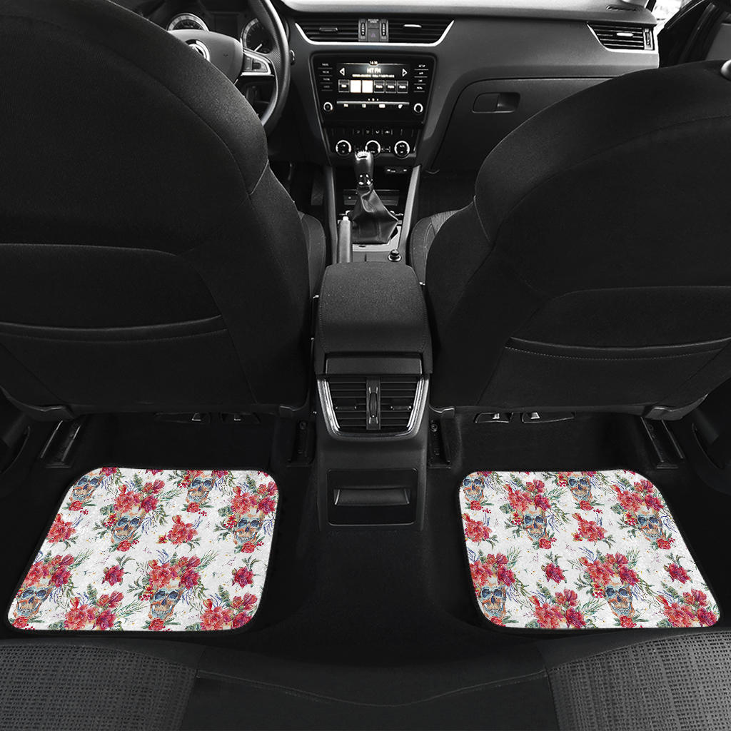 Set of 4 pcs floral sugar skull car mats