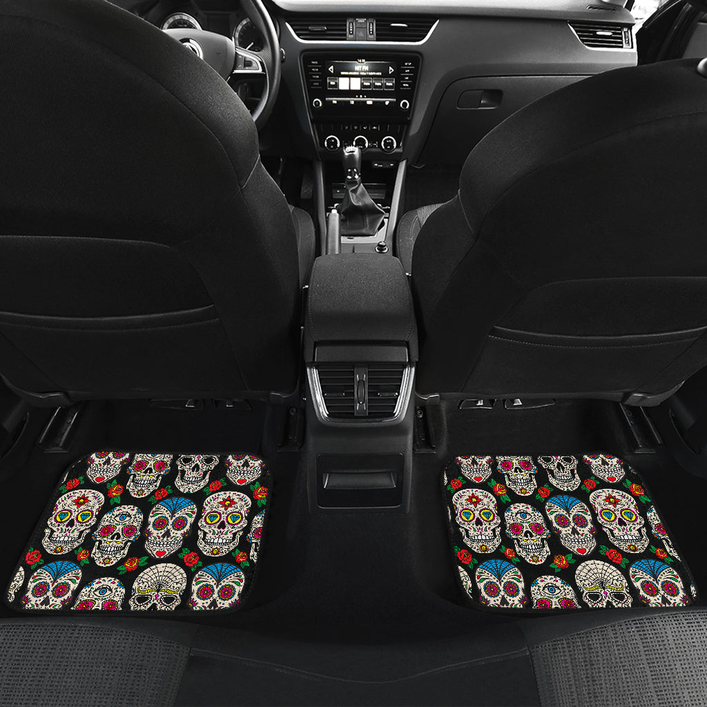 Set 2 pcs Floral sugar skull day of the dead skull car seat covers