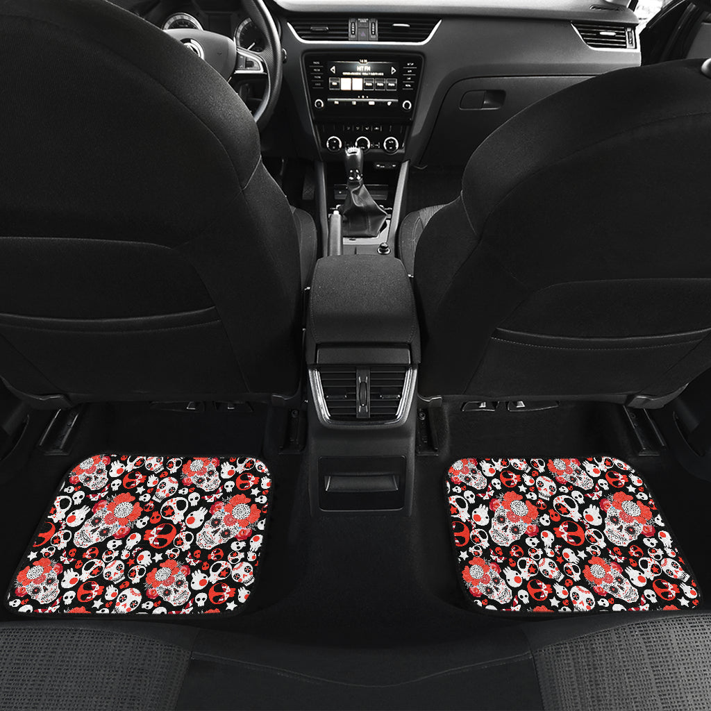 Set of 4 pcs floral day of the dead sugar skull car mats