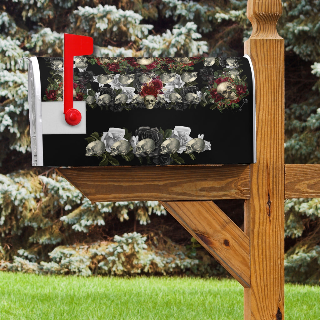 Skulls and Roses on Black Mailbox Cover