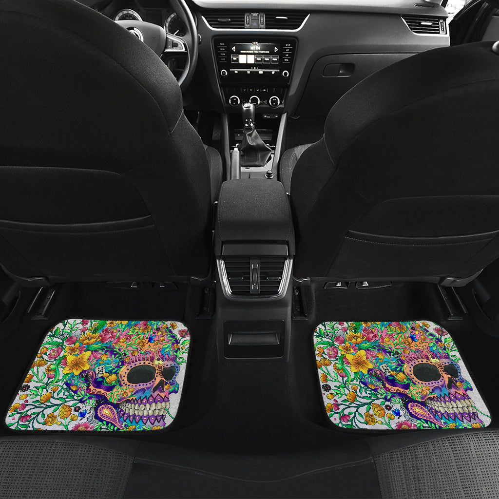 Set of 4 pcs floral sugar skull car mat