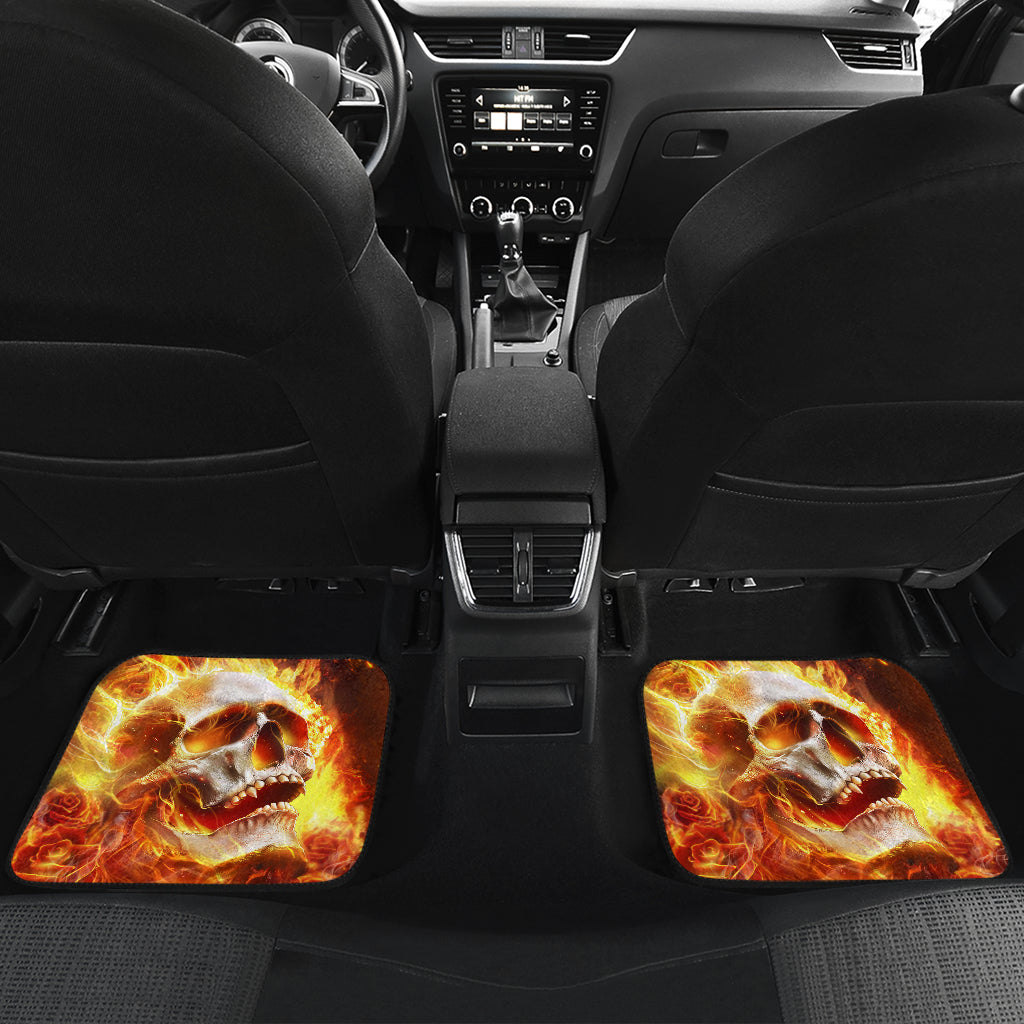 Set 4 pcs flaming skull car mats