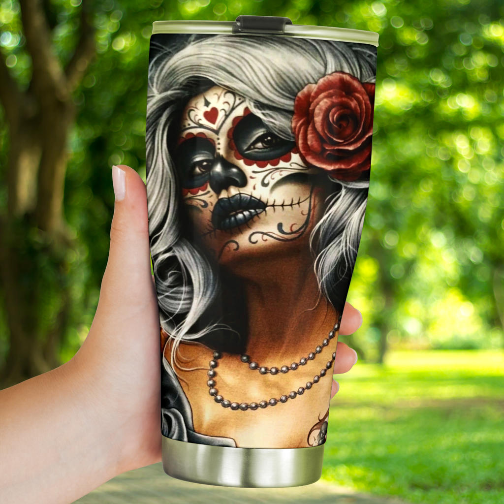 Sugar skull beautiful girl tumbler cup