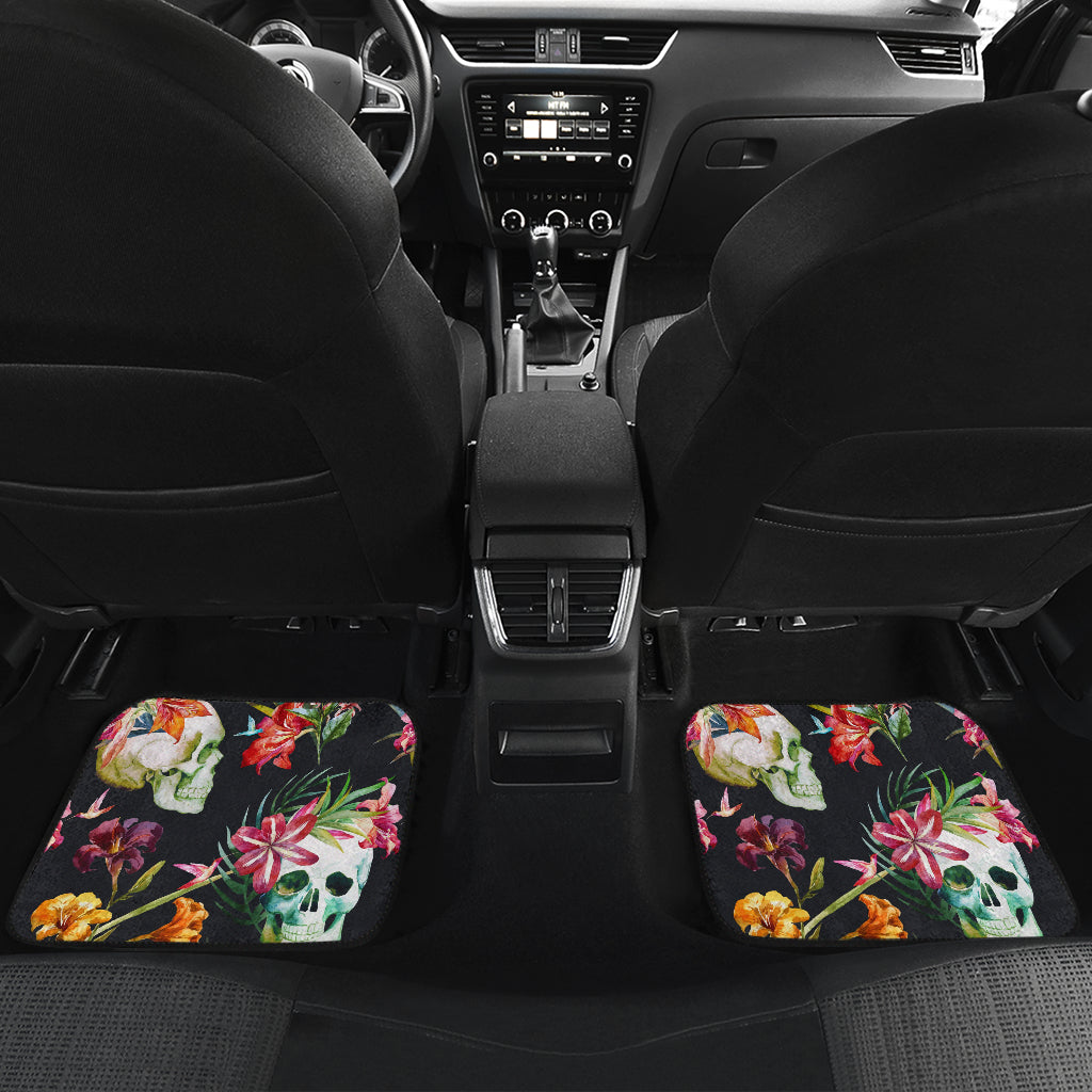 Set of 4 pcs floral sugar skull car mat