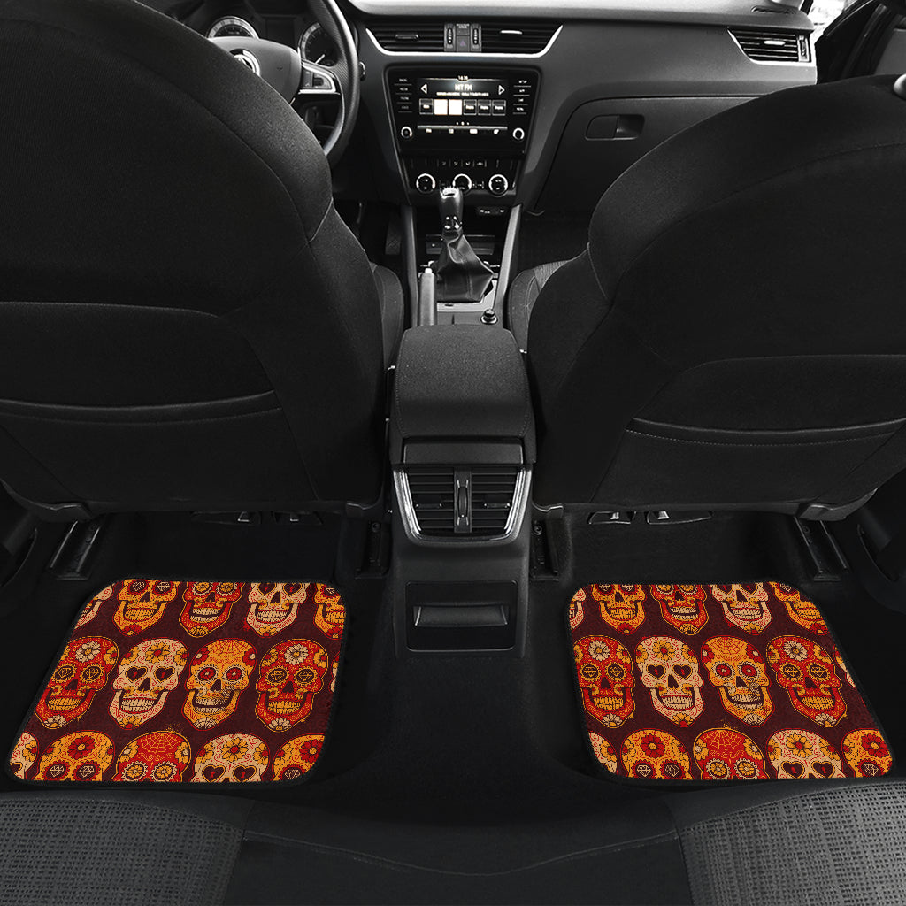 Set of 4 pcs floral sugar skull car mats