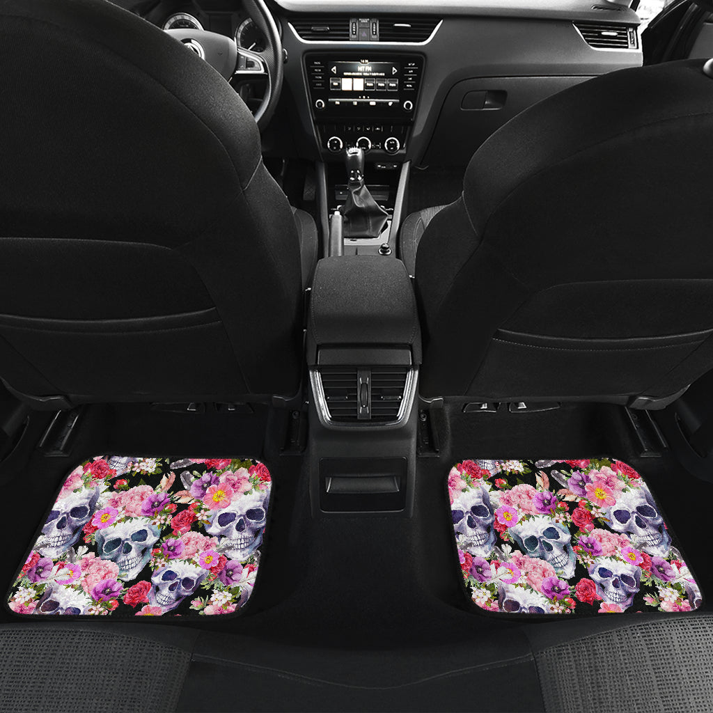 Set of 4 pcs floral skull car mats