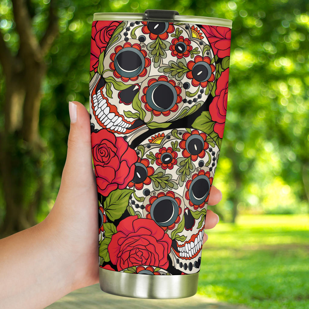 Sugar skull floral tumbler mug cup