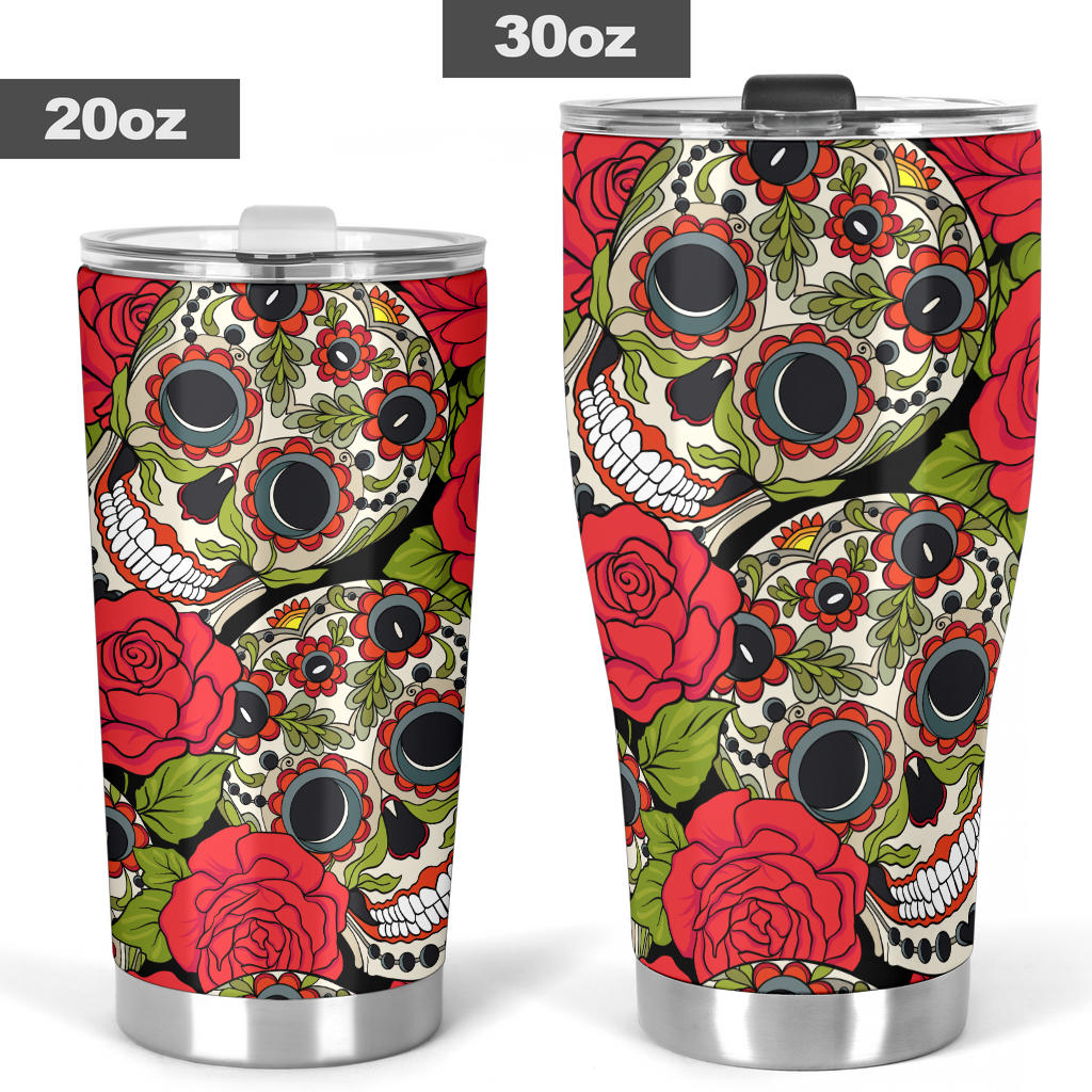 Sugar skull floral tumbler mug cup