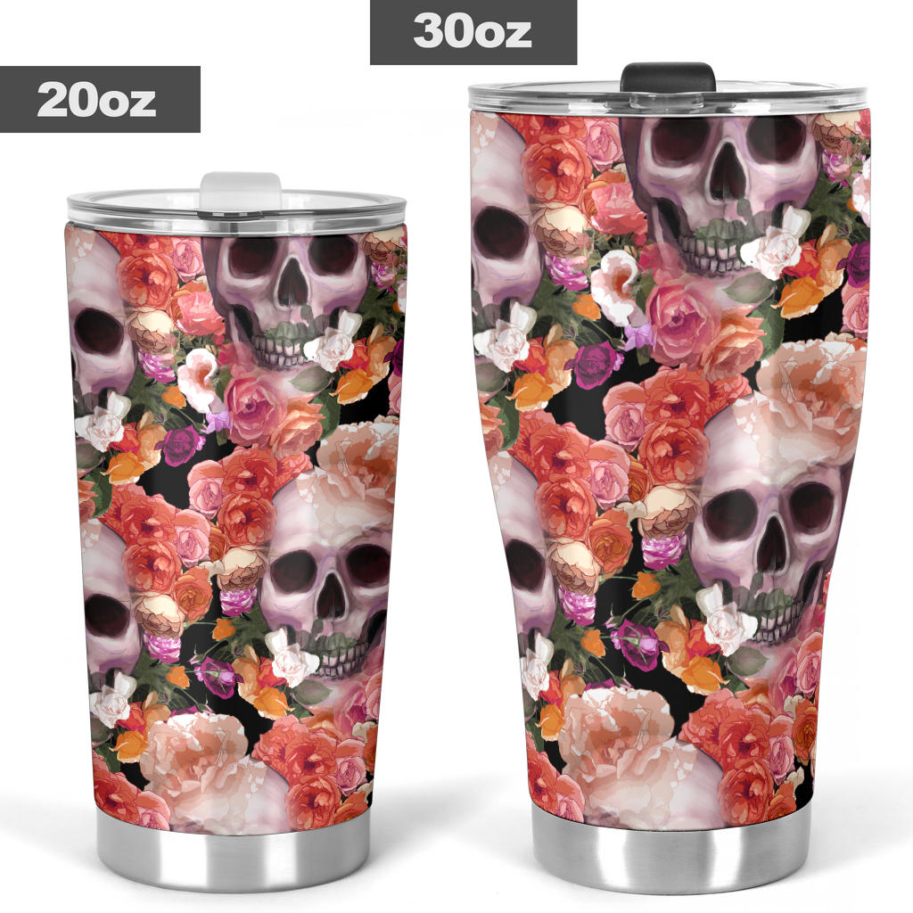 Sugar skull floral tumbler mug cup