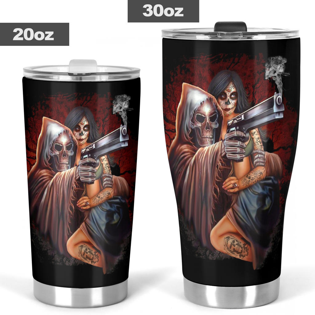 Grim reaper & girl tumbler cup mug