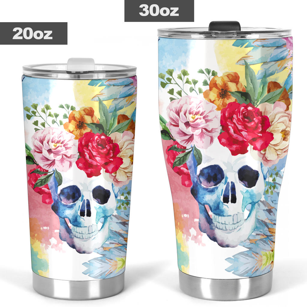 Flower skull tumbler cup mug, grim reaper tumbler cup mug, horror freezer Mug, halloween tumblr, skull freezer Mug, skull in fire coffee mug