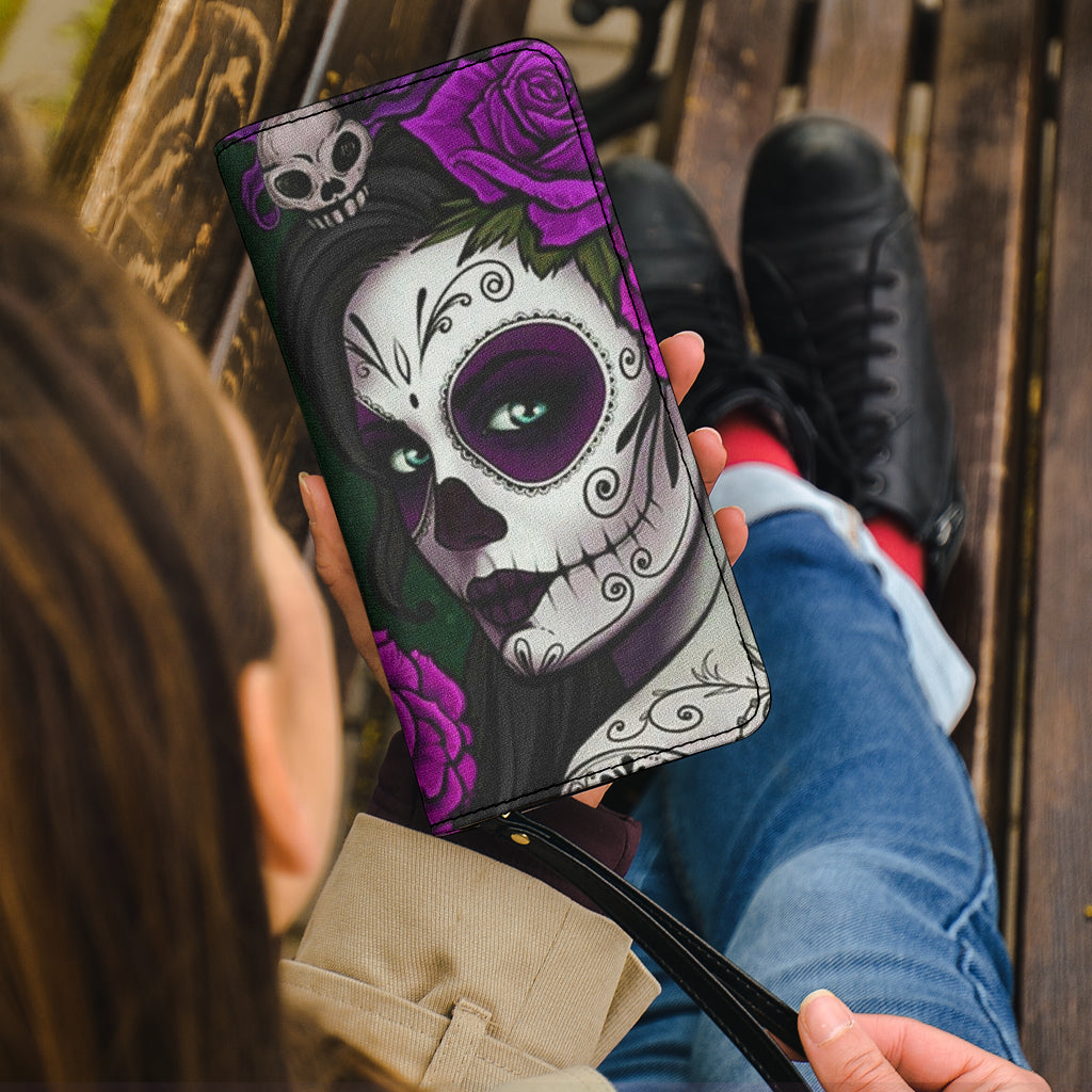 Sugar skull clutch purse