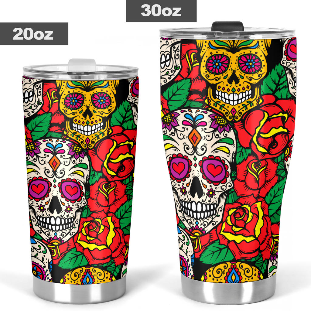 Sugar skull floral tumbler mug cup