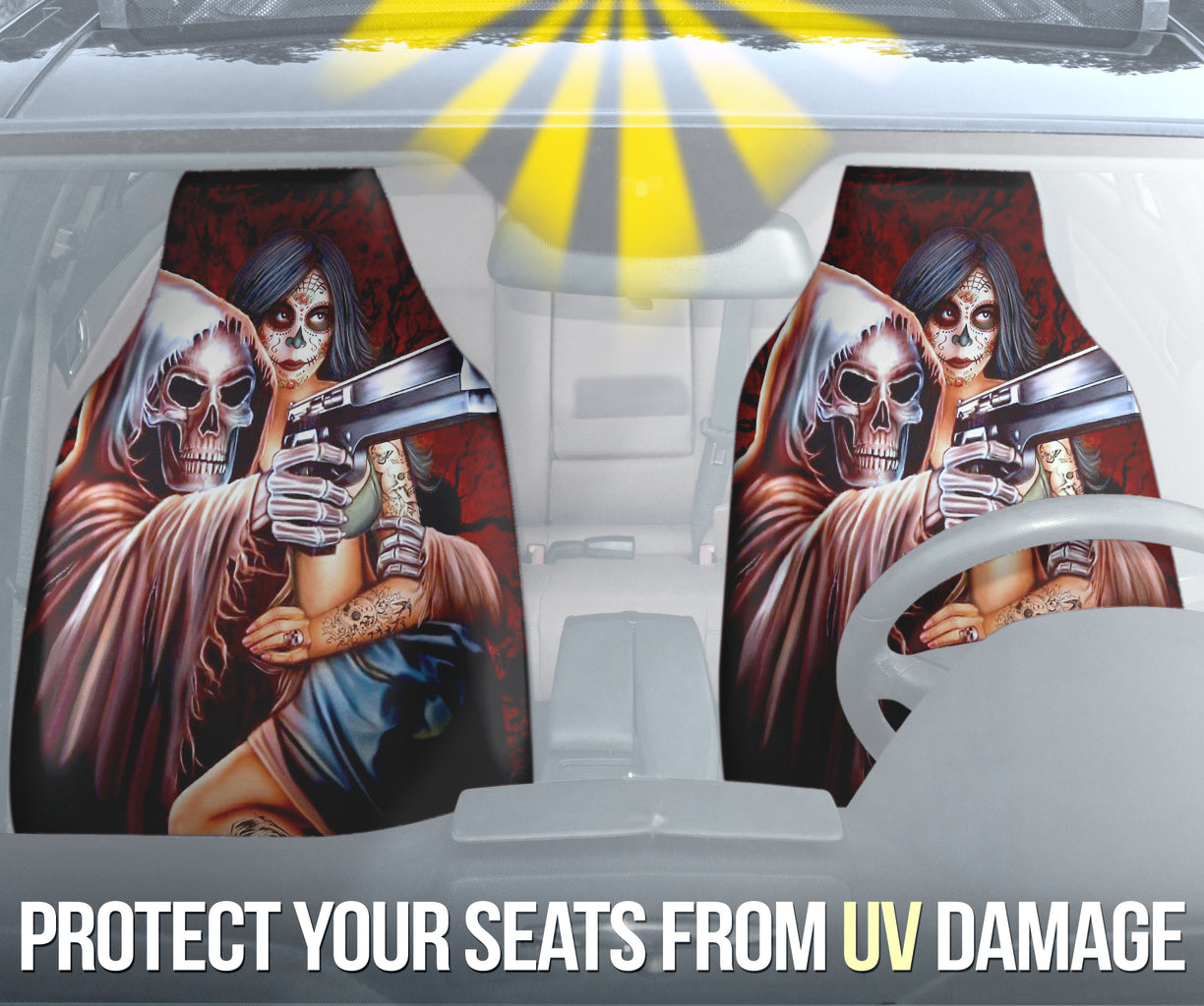 Set 2 pcs Grim reaper with girls car seat cover