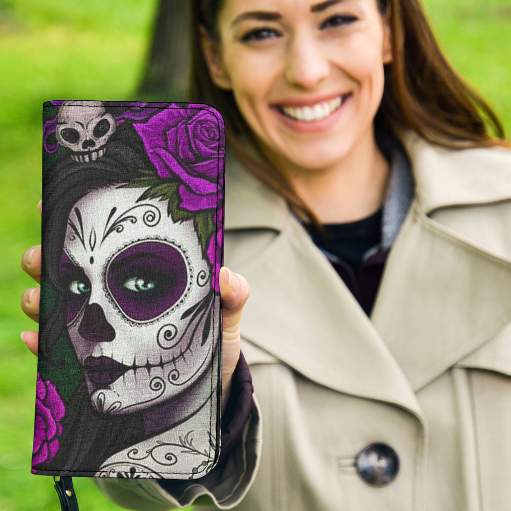 Sugar skull clutch purse