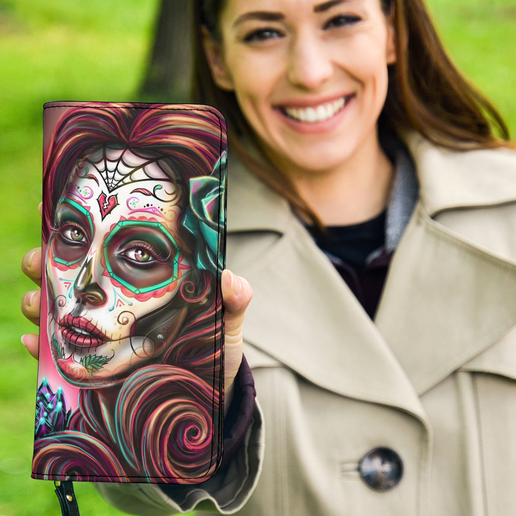 Sugar skull girl wallet clutch purse