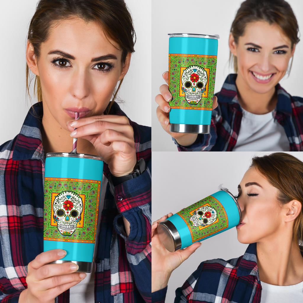 Sugar Skull Bandana Drink Tumbler