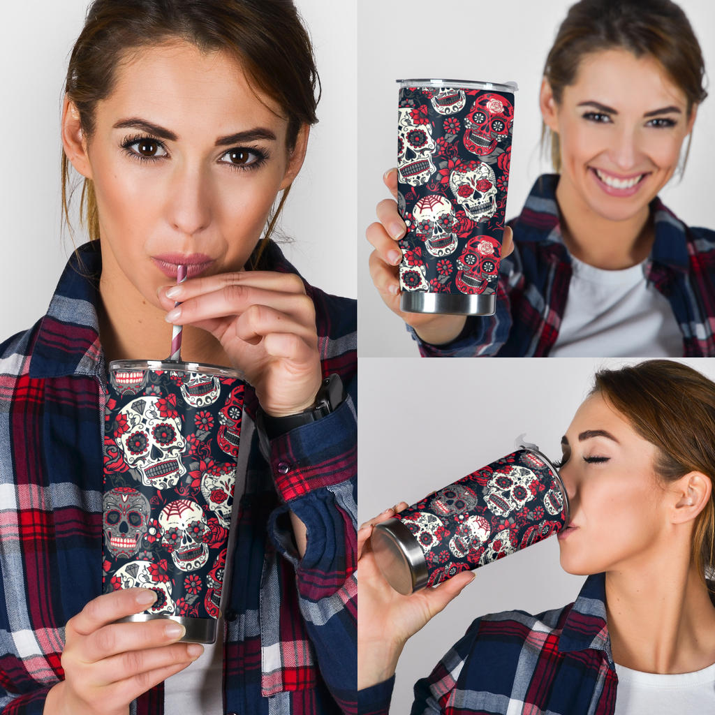 Sugar skull tumbler, candy skull tumbler mug