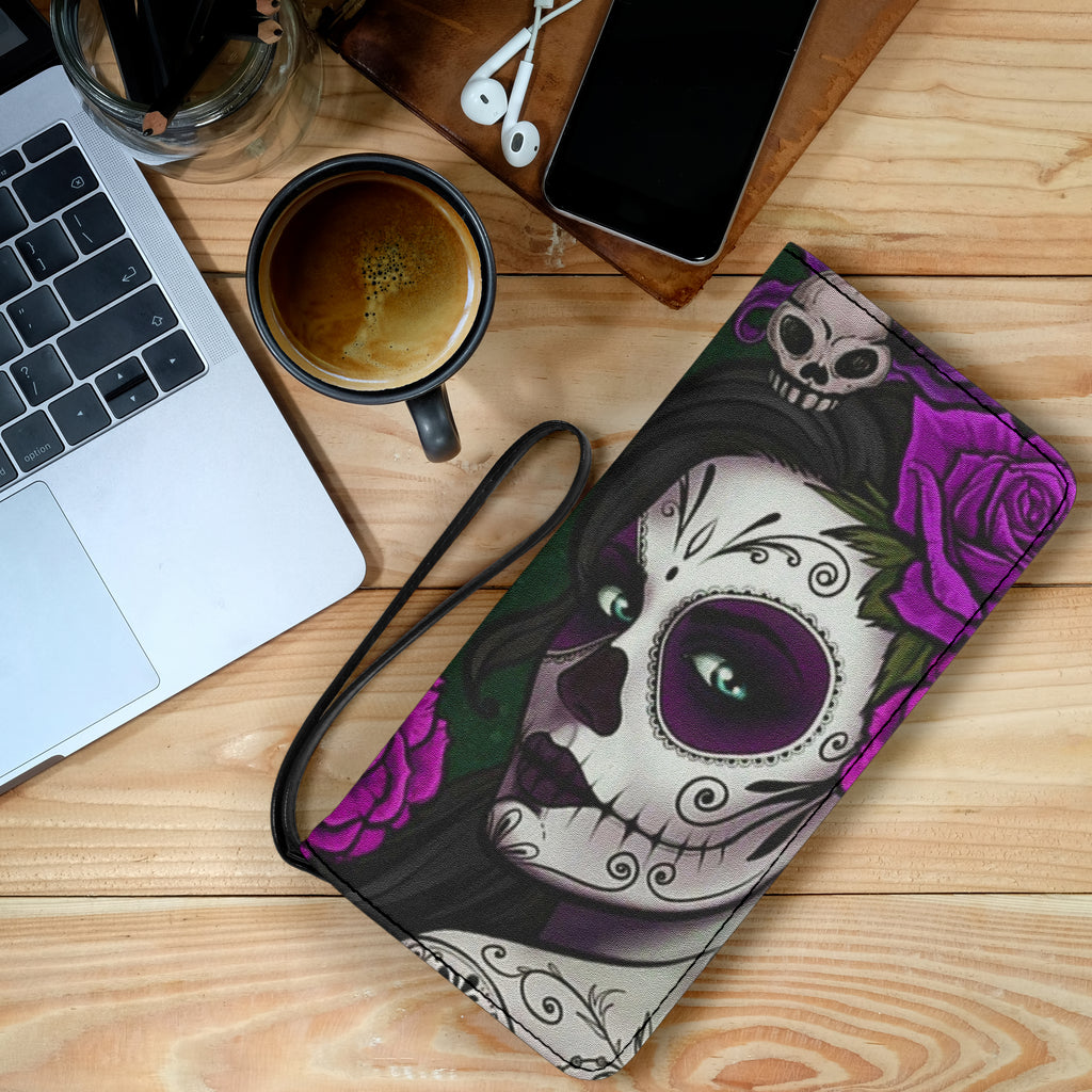 Sugar skull clutch purse