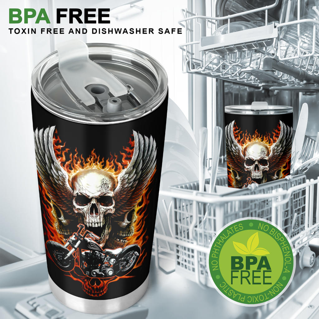 Motorcycle biker skull tumbler cup mug