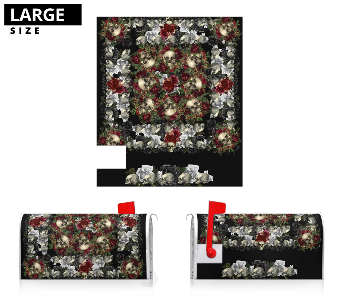 Skulls and Roses on Black Mailbox Cover