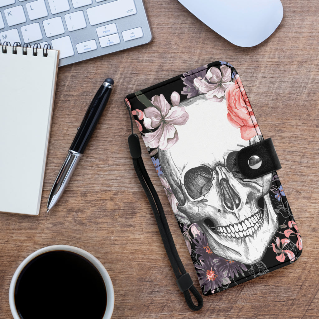 Floral skull wallet phone case