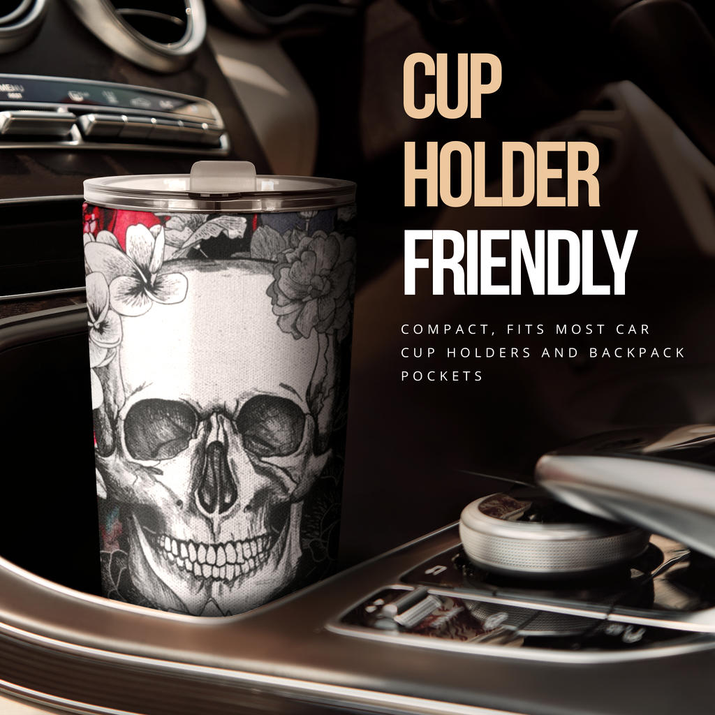 Floral skull tumbler mug cup