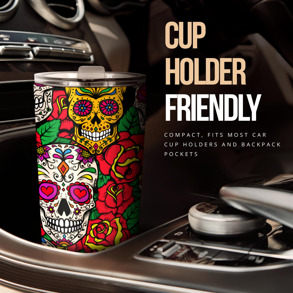 Sugar skull floral tumbler mug cup