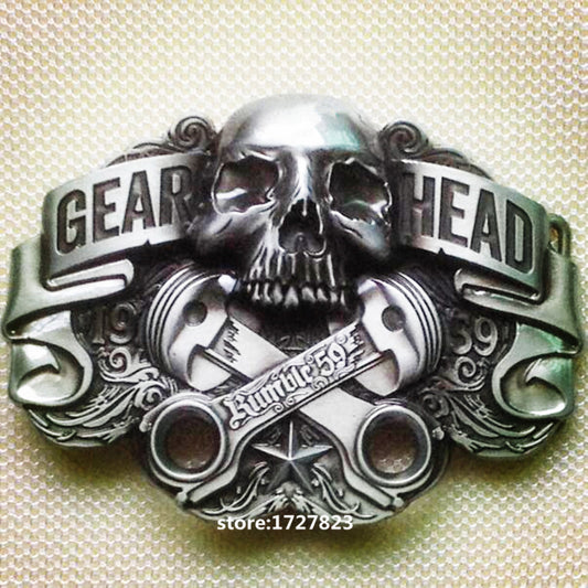 Skull Head gear belt buckle Fashion Mens Silver color Texas Western Turbo Nos suitable for 4cm belt