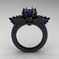 high quality black gold men/women style purple stone cool skull ring cheap