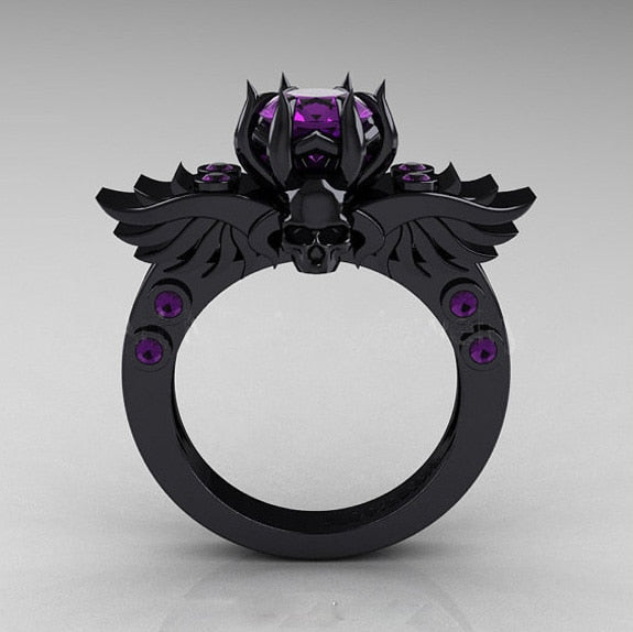 high quality black gold men/women style purple stone cool skull ring cheap