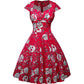 Skull Print Dress Women Vintage 50s 60s Square Collar Wrapped Chest Plus Size 4XL Swing Rockabilly Pin Up Dress